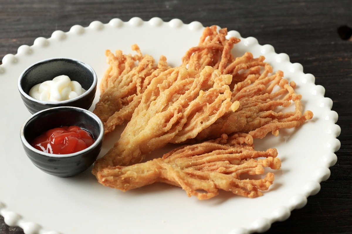 fried enoki mushrooms